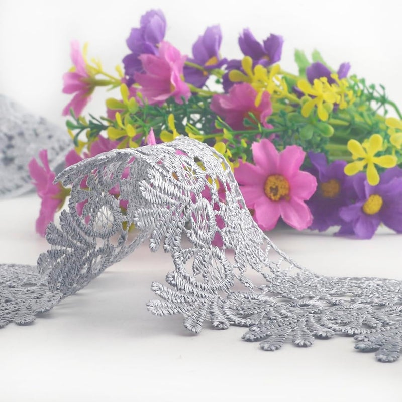 Kuasting 7.5 Yards Floral Lace Edge Trim 9CM Width Europe Chips Pattern Inelastic Embroidery Lace Trim for Sewing Making, DIY Crafts, Gift Wrapping, Wedding Decor (Grey) - Image 4